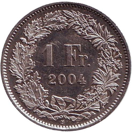 Монета 1 франк. 2004 (В) год, Швейцария. Гельвеция.