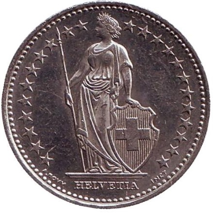 Монета 1 франк. 2004 (В) год, Швейцария. Гельвеция. Монета 1 франк. 2004 (В) год, Швейцария. Гельвеция.