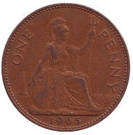 Монета 1 пенни. 1965 год, Великобритания. Монета 1 пенни. 1965 год, Великобритания.
