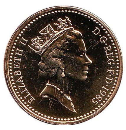 Монета 1 фунт. 1985 год, Великобритания. Лук-порей. BU.