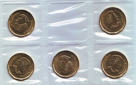 Банковский набор монет номиналом 1 доллар (5 шт). 2017 год, Канада. 100 лет хоккейному клубу "Торонто Мейпл Лифс". Банковский набор монет номиналом 1 доллар (5 шт). 2017 год, Канада. 100 лет хоккейному клубу "Торонто Мейпл Лифс".