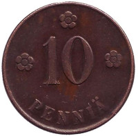 Монета 10 пенни. 1920 год, Финляндия.