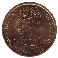 Монета 10 песо. 2010 год, Чили. Бернардо О’Хиггинс. Монета 10 песо. 2010 год, Чили. Бернардо О’Хиггинс.