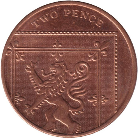 Монета 2 пенса. 2015 год, Великобритания. Новый аверс.