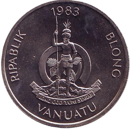 Монета 10 вату. 1983 год, Вануату. Кокосовый краб (пальмовый вор).