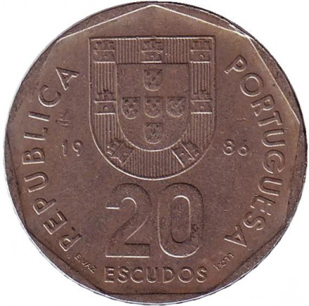Монета 20 эскудо. 1986 год, Португалия. Роза ветров.