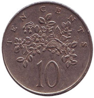 Монета 10 центов. 1988 год, Ямайка. Монета 10 центов. 1988 год, Ямайка.