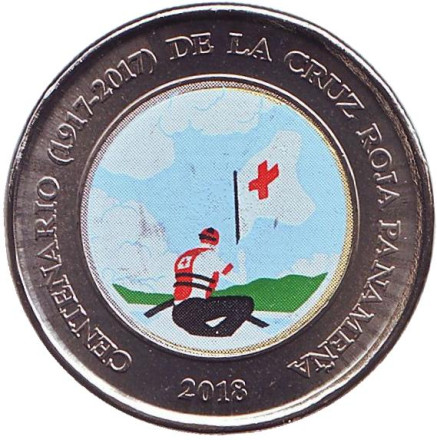 Монета 1 бальбоа. 2018 год, Панама. 100 лет Красному кресту.
