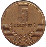 Монета 5 колонов. 1997 год, Коста-Рика. Монета 5 колонов. 1997 год, Коста-Рика.