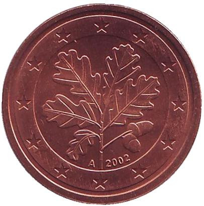 Монета 2 цента. 2002 год (A), Германия.