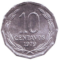 Монета 10 сентаво. 1979 год, Чили. aUNC. Монета 10 сентаво. 1979 год, Чили. aUNC.