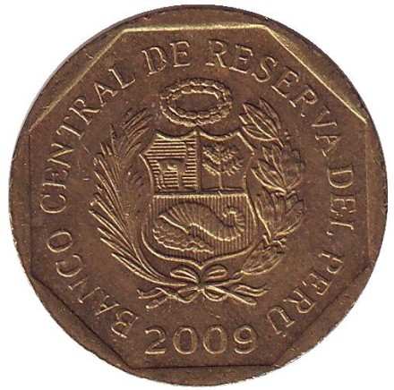 Монета 20 сентимов. 2009 год, Перу. Монета 20 сентимов. 2009 год, Перу.