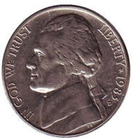 Монета 5 центов. 1983 год (D), США. Джефферсон. Монтичелло. Монета 5 центов. 1983 год (D), США. Джефферсон. Монтичелло.
