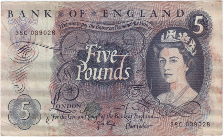 Банкнота 5 фунтов. 1963-1971 гг., Великобритания.