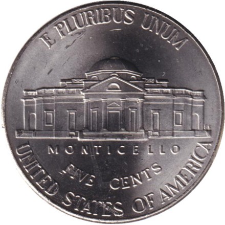 Монета 5 центов. 2025 год (D), США. Джефферсон. Монтичелло.