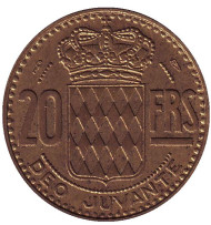 Монета 20 франков. 1951 год, Монако. Монета 20 франков. 1951 год, Монако.