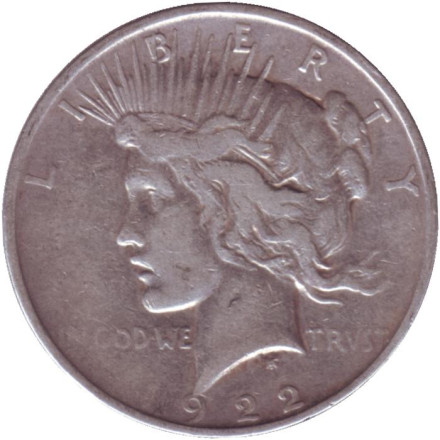 Монета 1 доллар, 1922 год, США. (Отметка монетного двора: "D") Доллар мира.