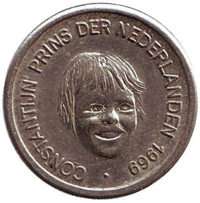Принц Константин Нидерландский. 5 центов. 1969 год, Нидерланды. Памятный жетон.