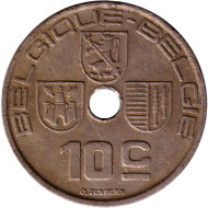 Монета 10 сантимов. 1939 год, Бельгия. (Belgique-Belgie)  Монета 10 сантимов. 1939 год, Бельгия. (Belgique-Belgie)