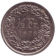 Монета 1/2 франка. 1976 год, Швейцария. Монета 1/2 франка. 1976 год, Швейцария.