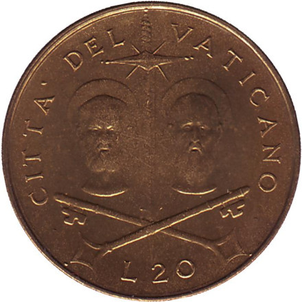 Монета 20 лир. 1967 год, Ватикан. Папа Павел VI.