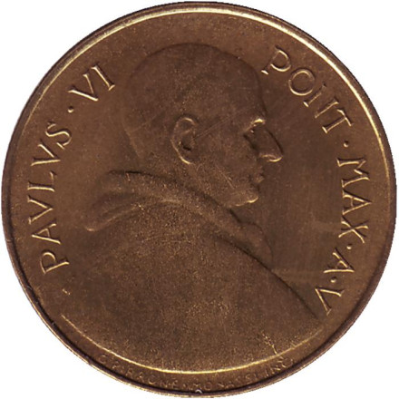 Монета 20 лир. 1967 год, Ватикан. Папа Павел VI. Монета 20 лир. 1967 год, Ватикан. Папа Павел VI.