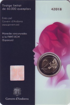 Монета 2 евро. 2020 год, Андорра. 50 лет всеобщему женскому избирательному праву. Монета 2 евро. 2020 год, Андорра. 50 лет всеобщему женскому избирательному праву.