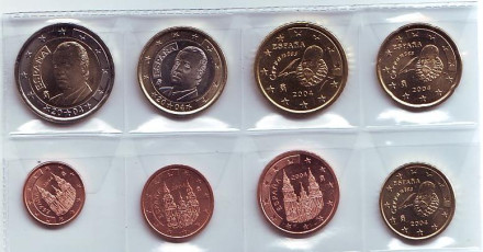Набор монет евро (8 шт). 2004 год, Испания.