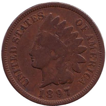 Монета 1 цент. 1897 год, США. Индеец.
