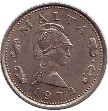 Монета 2 цента. 1972 год, Мальта. Пентесилея - королева амазонок.