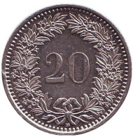 Монета 20 раппенов. 2003 год, Швейцария. Монета 20 раппенов. 2003 год, Швейцария.