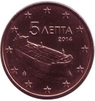 Монета 5 центов. 2014 год, Греция. Монета 5 центов. 2014 год, Греция.