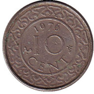 Монета 10 центов. 1976 год, Суринам. Монета 10 центов. 1976 год, Суринам.