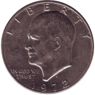 Монета 1 доллар, 1972 год, США. (D) Дуайт Эйзенхауэр. Монета 1 доллар, 1972 год, США. (D) Дуайт Эйзенхауэр.