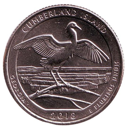Монета 25 центов (P). 2018 год, США. Национальное побережье острова Кумберленд. Парк № 44.