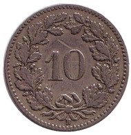 Монета 10 раппенов. 1902 год, Швейцария. Монета 10 раппенов. 1902 год, Швейцария.