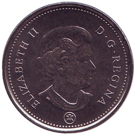 Монета 5 центов, 2012 год, Канада. Бобр.