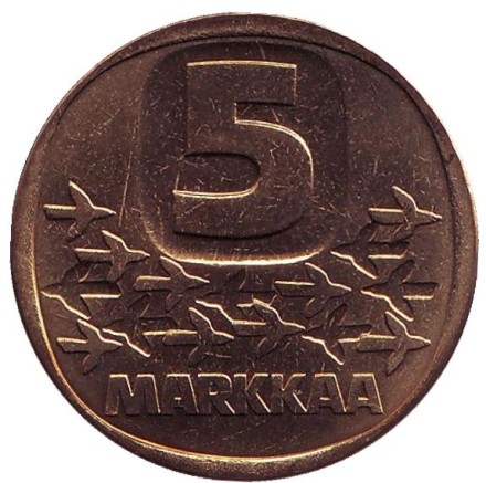 Монета 5 марок, 1983 год, Финляндия. Литера K. UNC. Ледокол Урхо. Монета 5 марок, 1983 год, Финляндия. Литера K. UNC. Ледокол Урхо.