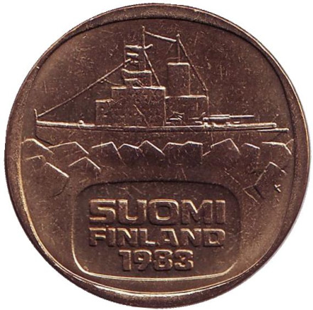 Монета 5 марок, 1983 год, Финляндия. Литера K. UNC. Ледокол Урхо.
