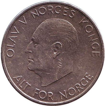 Монета 5 крон. 1973 год, Норвегия.