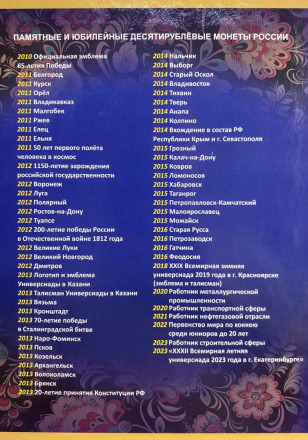 Альбом-планшет для памятных и юбилейных 10-рублёвых монет России. (на 90 ячеек). 2020 год. Альбом-планшет для памятных и юбилейных 10-рублёвых монет России. (на 90 ячеек). 2020 год.