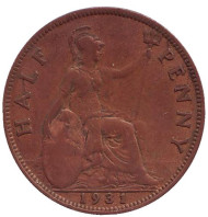 Монета 1/2 пенни. 1931 год, Великобритания. Монета 1/2 пенни. 1931 год, Великобритания.