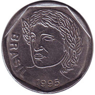 Монета 25 сентаво. 1995 год, Бразилия. Монета 25 сентаво. 1995 год, Бразилия.