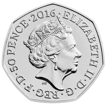 Монета 50 пенсов. 2016 год, Великобритания. 150 лет со дня рождения Беатрис Поттер. Клара Кряквуд. Утка. Монета 50 пенсов. 2016 год, Великобритания. 150 лет со дня рождения Беатрис Поттер. Клара Кряквуд. Утка.