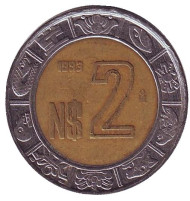 Монета 2 песо. 1993 год, Мексика. Монета 2 песо. 1993 год, Мексика.