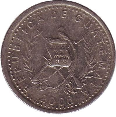 Монета 5 сентаво. 2008 год, Гватемала. Хлопковое дерево. Монета 5 сентаво. 2008 год, Гватемала. Хлопковое дерево.