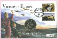Монета 5 крон, 1995 год, Теркс и Кайкос. Соглашение о прекращении огня. КПД. 50-летие Дня Победы в Европе.