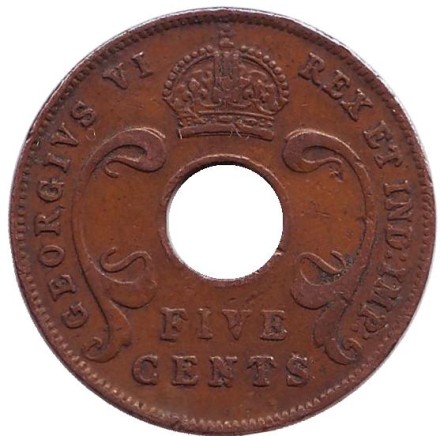 Монета 5 центов. 1943 год, Восточная Африка.