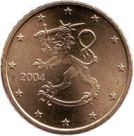 Монета 50 центов. 2004 год, Финляндия. Монета 50 центов. 2004 год, Финляндия.