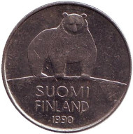 Монета 50 пенни. 1990 год, Финляндия. Медведь. Монета 50 пенни. 1990 год, Финляндия. Медведь.